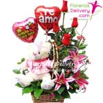 Envios de Canastas con rosas importadas lilium globos y peluches a domicilio Lima Callao Peru